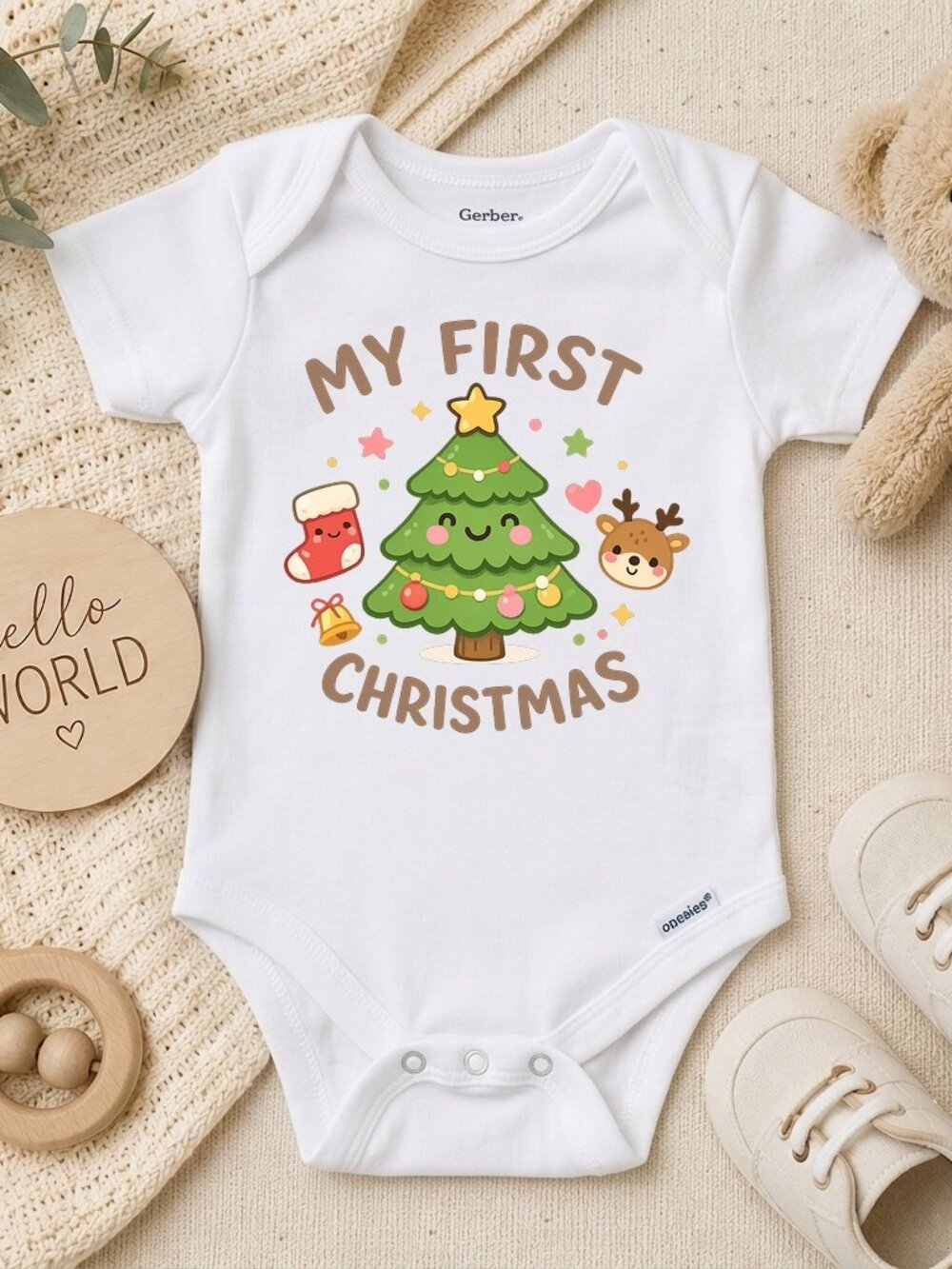 My First Christmas Long Sleeve Red Natural Baby Gift ONESIE®